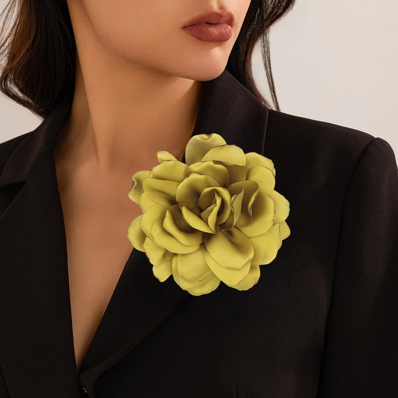 Decixde Satin Fabric Rose Flower Brooches - Handmade Floral Accessory for Wedding Party Dance Banquet Ceremony - Size: 4.72in - Image 4